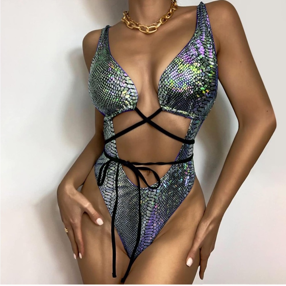 Holographic one piece bikini NWT